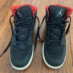 Jordan boys Black and Red High-Top Sneakers